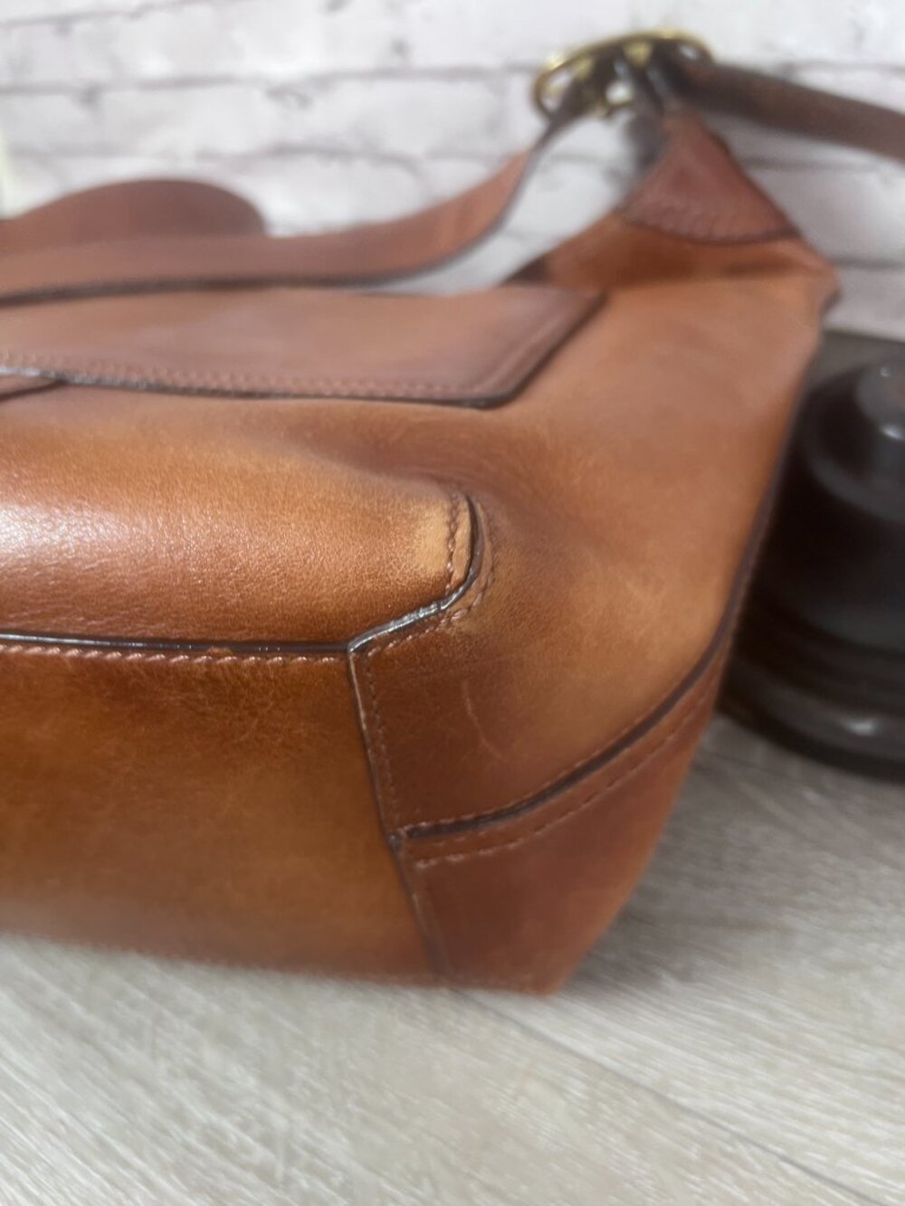 Coach F12376 Cognac Leather Hobo Shoulder Bag Tattersall Lining - Picture 8 of 9